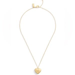 Coach Heart Shaped Necklace With C Logo Gold Tone Chain